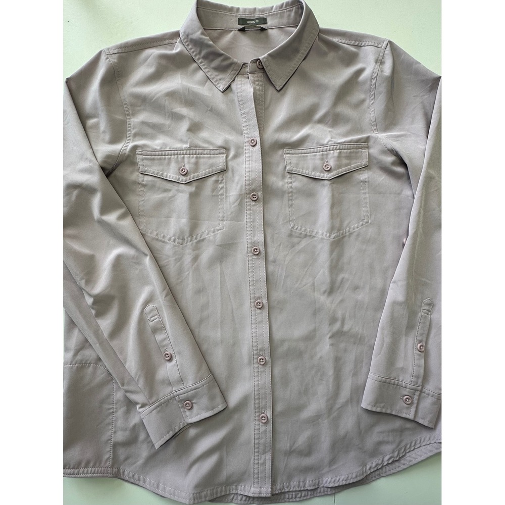 Eddie Bauer Womens Classic Fit Button Down Shirt Lavender Purple Long Sleeve L